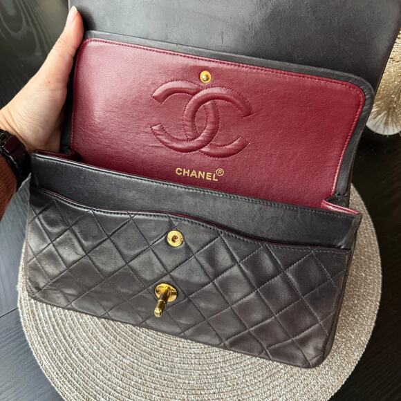 Vintage Chanel Medium Dark Brown Lambskin 24k Gold Plated Double Flap Bag - Picture 3 of 16